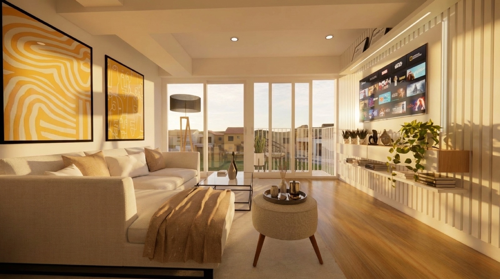Sala de estar de Punku con luz de tarde